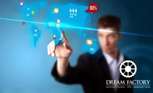 Image of a business man interacting with virtual social media efforts - for the B2B Social Media Strategies Page