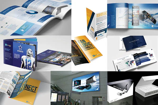 collage of a designs created for the technology market segment - technology market sector marketing strategies page