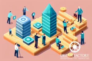 illustration of a group of people interacting executing strategies for B2B Lead Generation Services, isometric style.