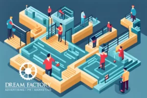 illustration of a group of people interacting on a B2B Lead Generation services, isometric style.